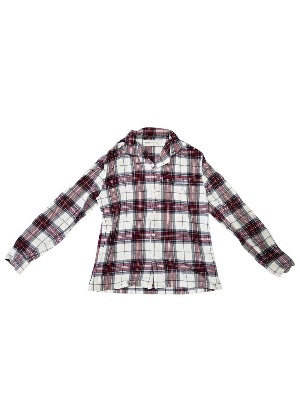 Abercrombie & Fitch Red Plaid Flannel Pajama Sleep Shirt Top Medium - Picture 2 of 10